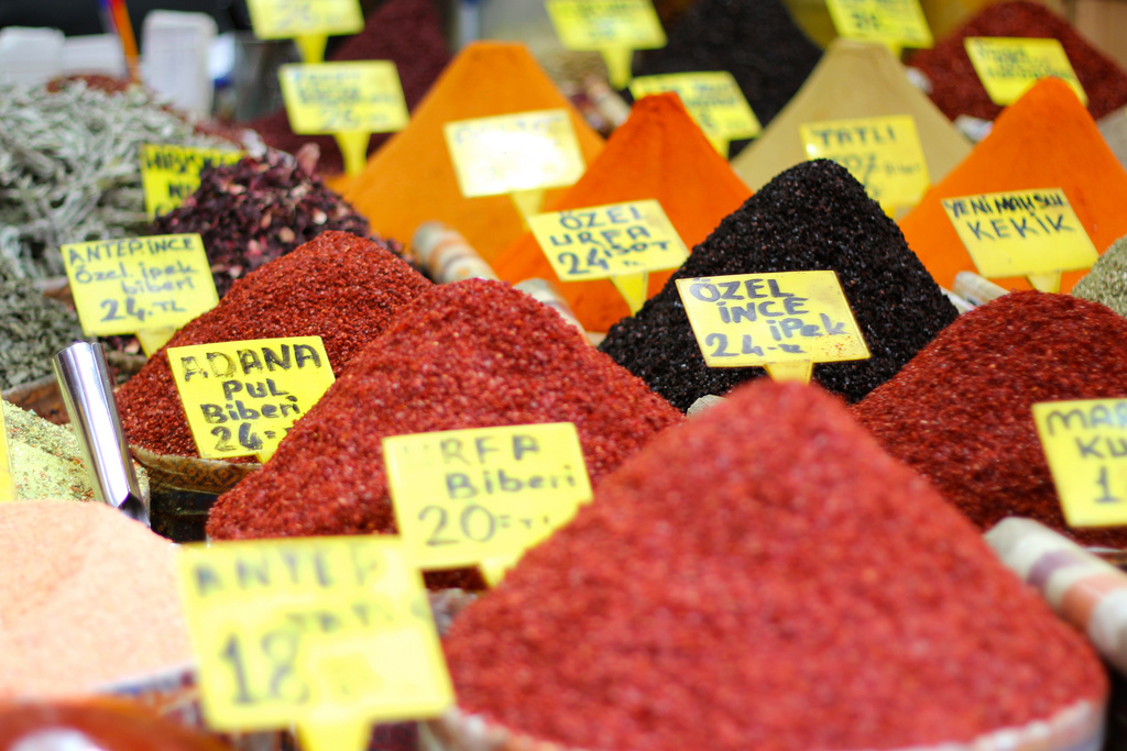 Colorful Spices at a market in Istanbul, Turkey